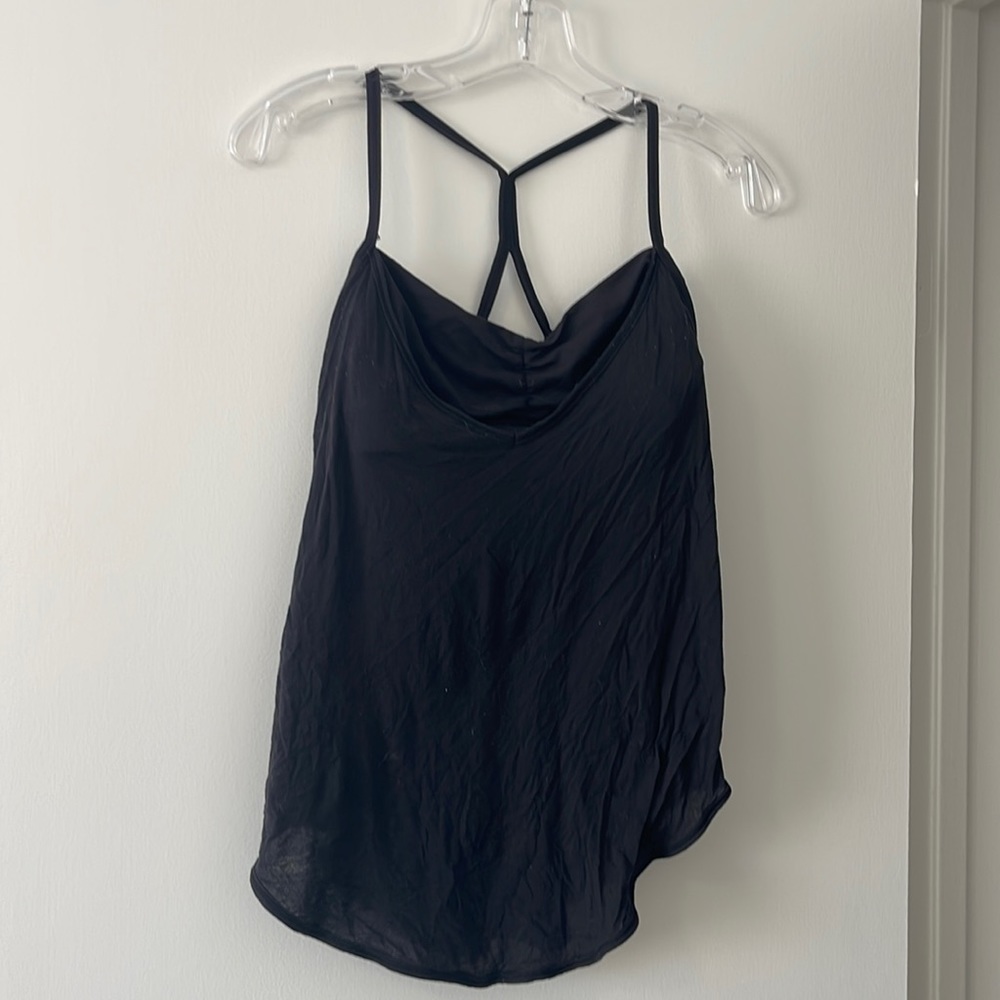 Lulu lemon black tank with built in sports bra and open back